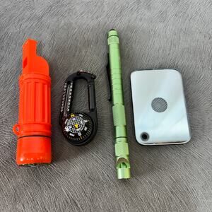 Outdoor Preparedness Lot Multitool Compass Whistle Match Container Signal Mirror